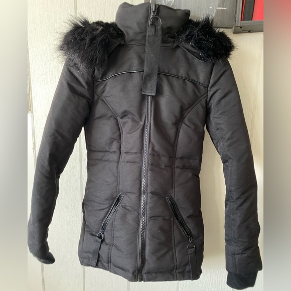 Storm Mountain black weatherproof parka with black faux fur trim size xs - Picture 2 of 14